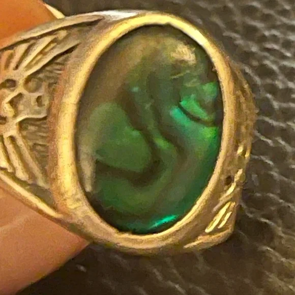 Native Eagle Magical Cabochon Abalone 🦅 Sterling Silver 925 Ring size 14 1/2🟣 - Picture 7 of 8